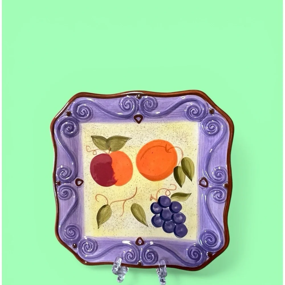 Tabletops Gallery‎ Medici Hand Painted Hand Crafted 8 Inch Square Fruit Plate